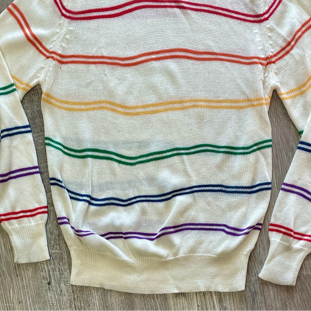 SOLD Vintage 1980s e.v. ltd. Rainbow Striped V-Neck Knit Sweater - Picture 4 of 11